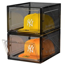 Hat Organizer Box, Stackable Clear Baseball Caps Holder Box Containers with M...
