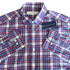 Holderness Bourne The Andrews Shirt Tailored Fit Mens L Vintage Claret Plaid