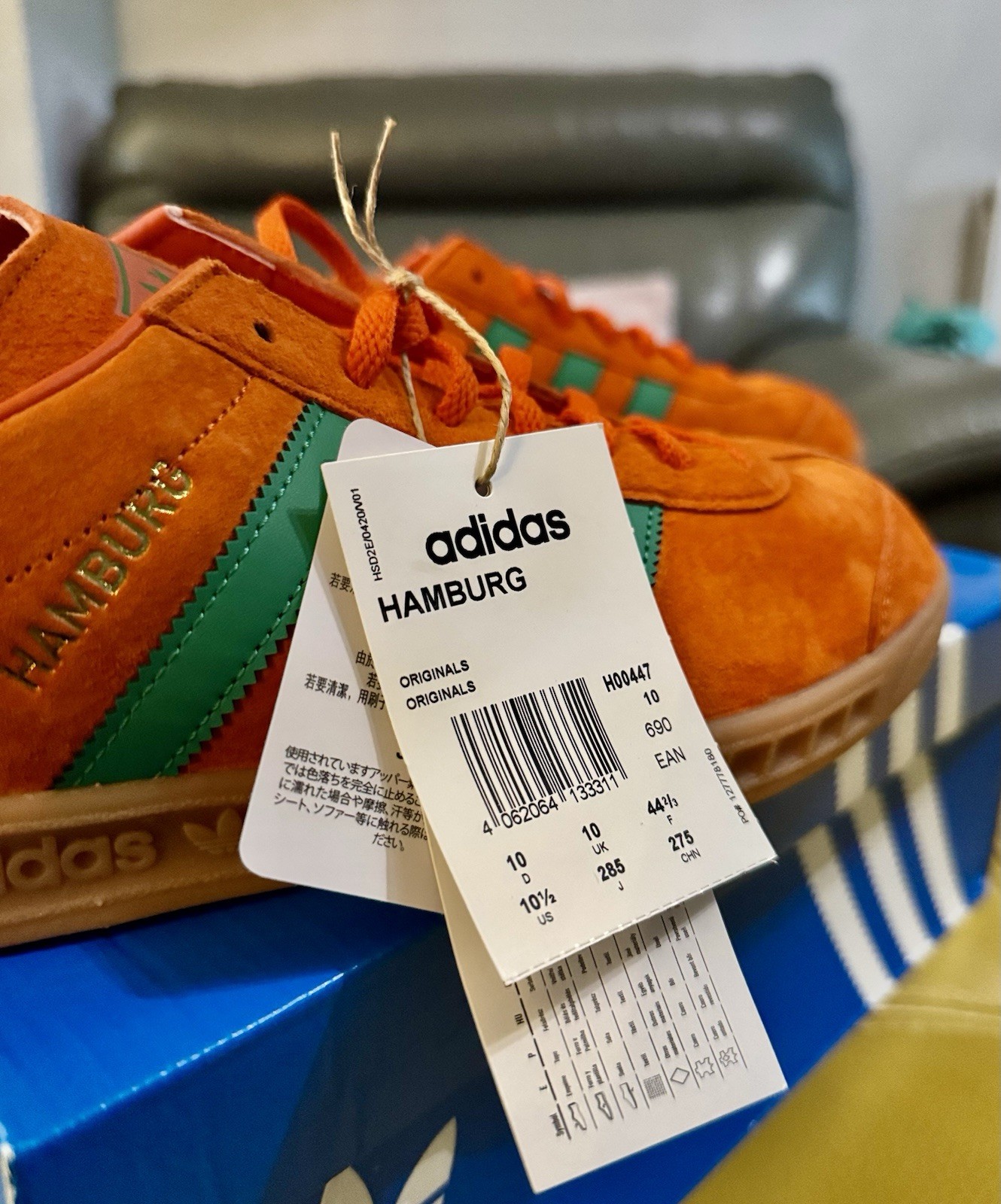 ❤️Brand New adidas Hamburg Originals Retro Trainers Orange Green UK Size 10❤️ image 8