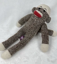 Multipet International Sock Monkey Squeaky Dog Toy Plush 12” Brown Tan Red NWOT
