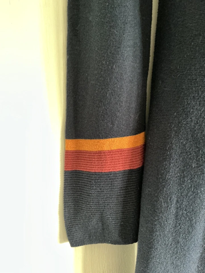 Nicole Farhi Navy/Orange Knitted Long Sleeve V-Neck Midi Length Dress Size XL 16 - Image 3 of 4