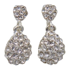 Clip On Earrings Silver Diamante Dangle Drop Crystal Womens Non Pierced Fake Ear