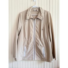 Weekends by Chico's Tan Beige Full Zip Drawstring Waist Jacket Size 2 Large
