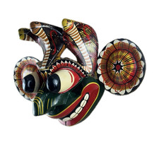 11 Inches Sri Lankan Handcrafted Traditional Wooden Devil Mask Wall Art Deco Tri