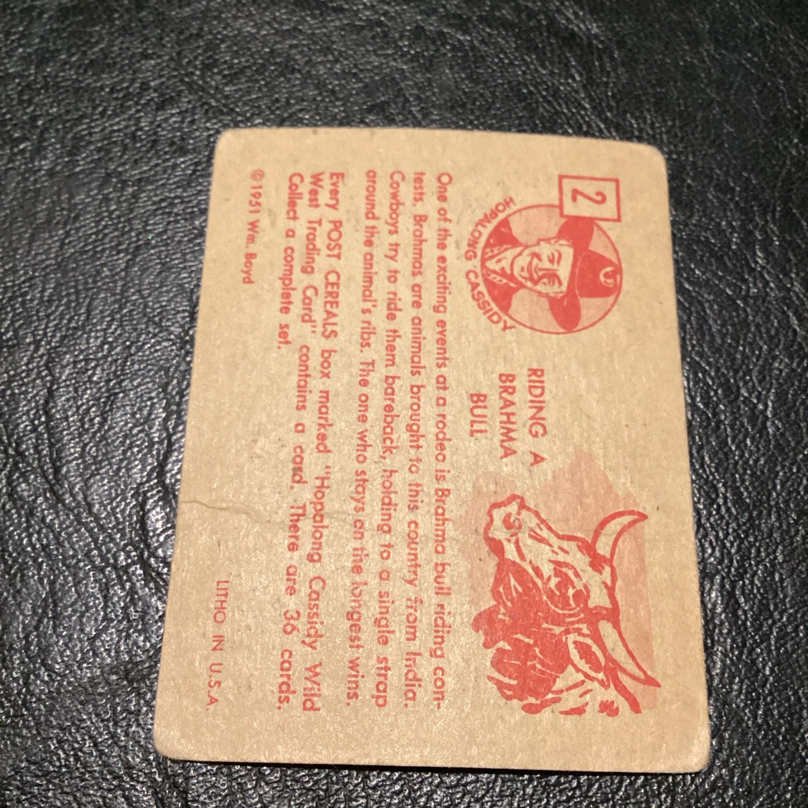 Post Cereal Hopalong Cassidy #2 Post Cereal Wild West Trading Card Brahma Bull