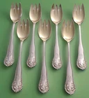 Set of 7 antique Gorham Lancaster sterling silver 5" ice cream forks w gold wash