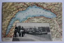 Antique postcard Geneva walk by Lake Geneva Switzerland (43977)