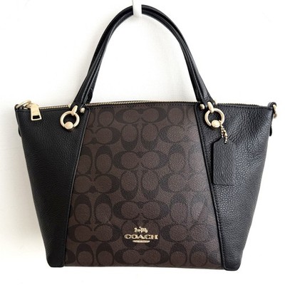 NWT Coach  KACEY Satchel SIGNATURE Canvas + Leather C6230 Brown/Black Crossbody