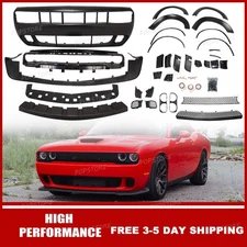 Full Front Bumper Cover + Lip + Fender Flares Kit For 2015-2023 Dodge Challenger