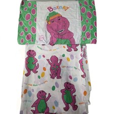 Vintage Barney Dinosaur Sheets Full Flat Sheet, And 1 Pillow Case
