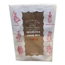 Vtg Junior Miss Seamless Mesh Nylon Stockings Beige 9 Reinforced Heel Toe 29  
