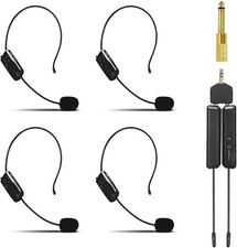 Wireless Microphone System for 4 People,2.4G Headset Mics and Black
