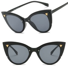 Elegant Gold Accent Details Stylish Contemporary Womens Black Cat Eye Sunglasses