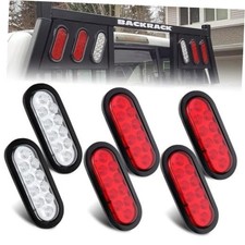 6 Pcs 6 Inch Oval LED Trailer Tail Lights 10LED, 4 Red 2 White 6" Inch Oval