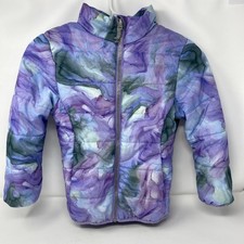 Gerry Girls Puffer Jacket Size XS 5/6 Purple Blue Marble Print Zip Up Coat