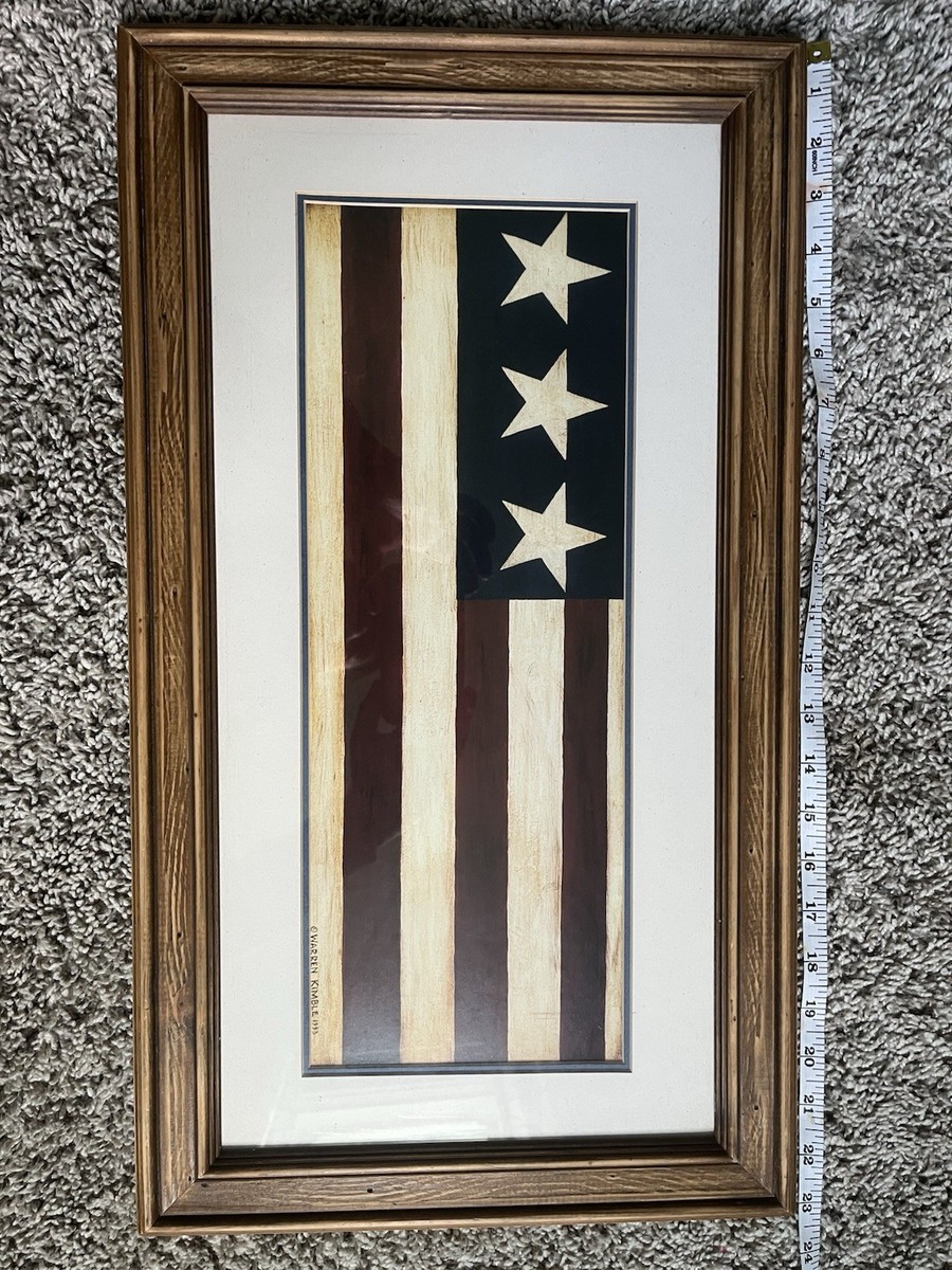 Vintage 1993 WARREN KIMBLE AMERICAN FLAG MATTED Wood FRAME ART