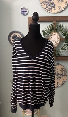Tommy Hillfiger Vneck Blue White Striped Sweater XL (2012)