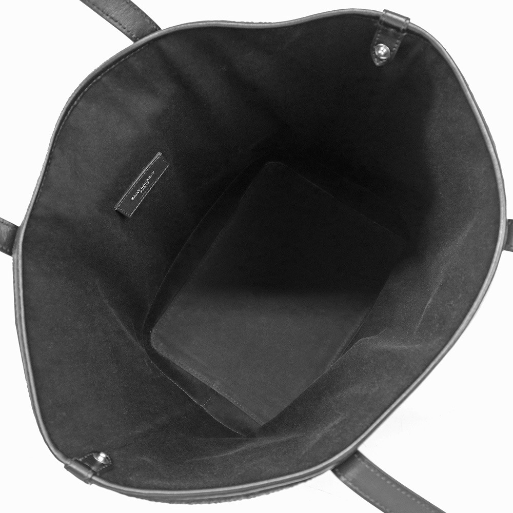 SAINT LAURENT PARIS TEDDY Borsa Tote Bag RAFIA e Pelle di Vitello Nero 551595