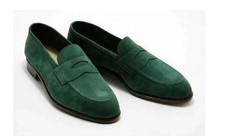 Handmade Suede Green Slip On Loafers Office Dress Shoes For Men Free Gift Wrap