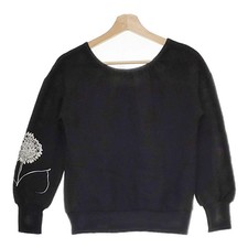 Mina Perhonen Forest Baby Wool Sweatshirt Black White Flocky Print Used