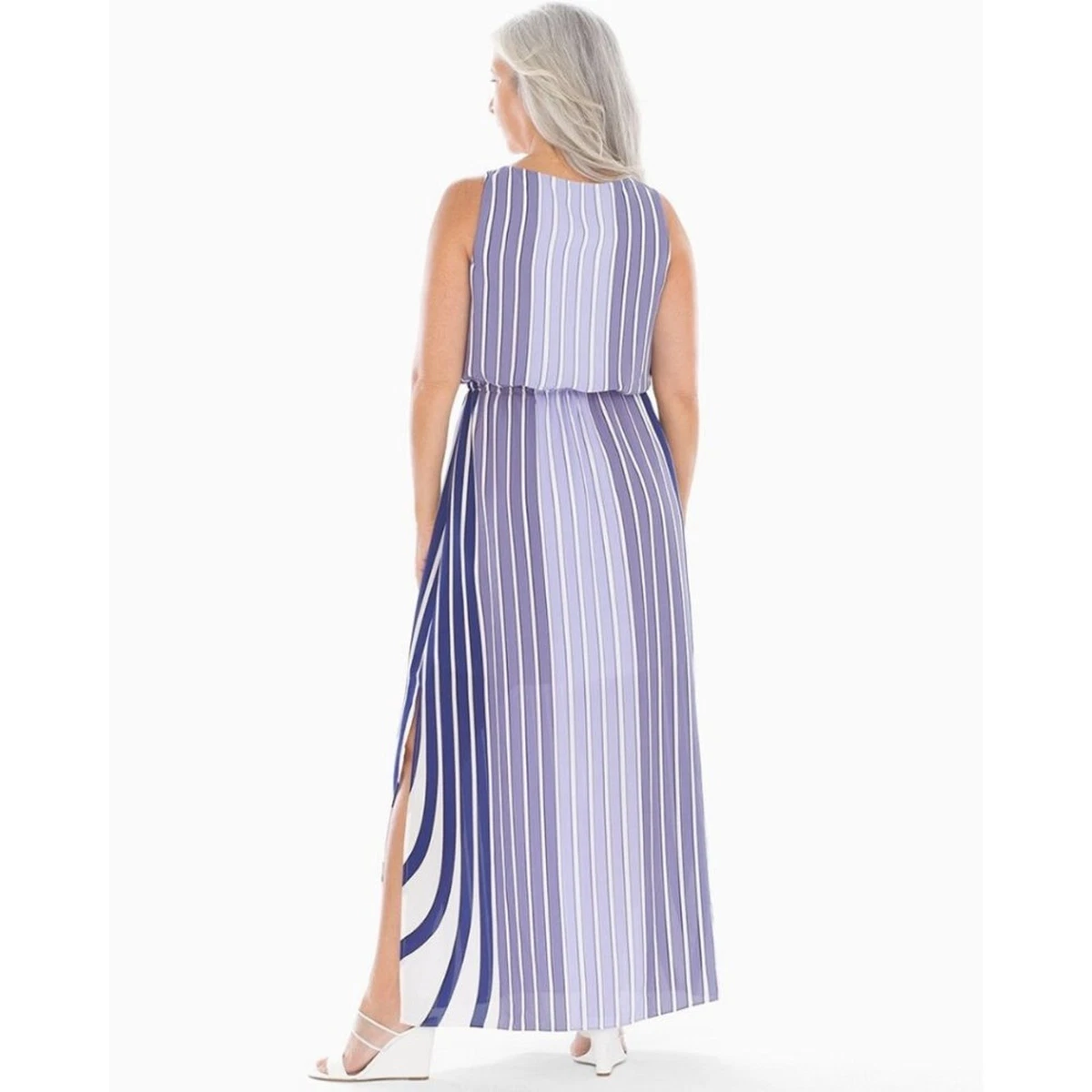 Nuevo Maxi Vestido ADRIANNA PAPELL Púrpura Mixto Tiras Forrado Aberturas Laterales | Talla 4