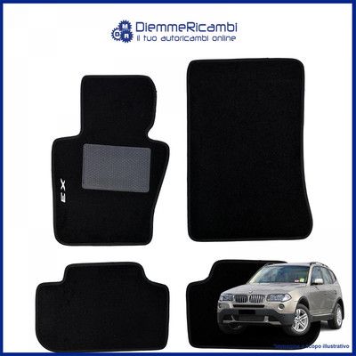 Jeu De 4 Tapis De Sol Moquette Noirs Pour BMW X3 E83 (2003-2011) - Neufs, Marque W-Parts, Origine Italie