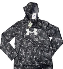 NWT - Under Armour Fleece Big Logo Printed Black/White Camo Size YL MSRP 45