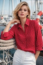 Susan Graver Style Red White Polka Dot Collar...