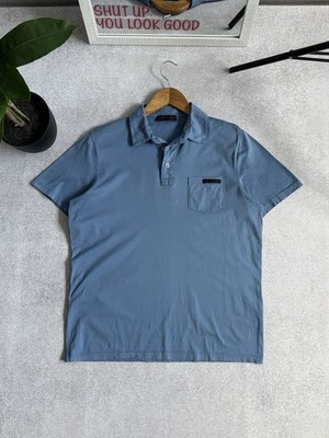 Prada Black Tab Polo Shirt Blue Short Sleeve Men s Luxury Embroidered Size M
