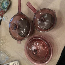 Corning Visions Cranberry 6 Piece Set Pots Covered Casserole 