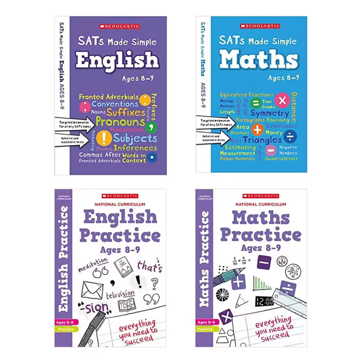 Scholastic SATs Practice & Revision Books 4 Pack English Maths KS1 KS2 ...