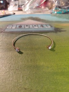 Authentic Minimalist Round Shape White Sugar Druzy Gold Plated Twisted Wire Band Bracelet