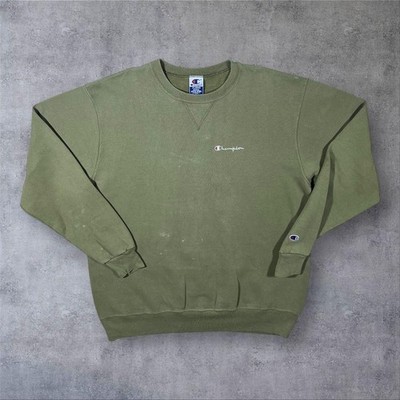 Vintage Champion besticktes Mini Spellout khaki grün distressed Sweatshirt XL