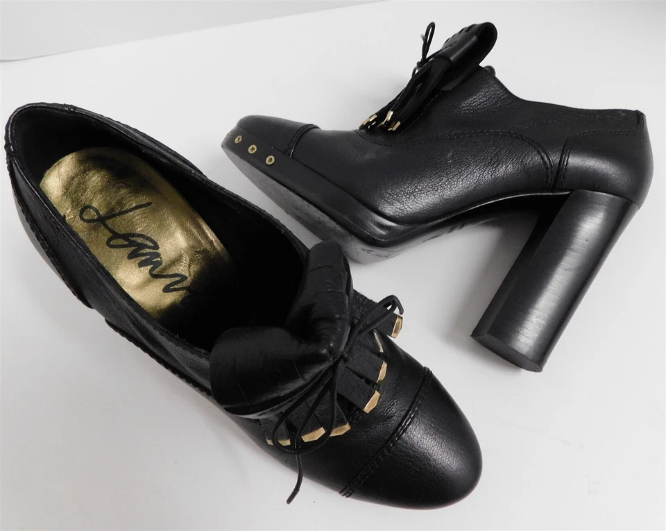 Botines Lanvin Italia de cuero negro con cordones con tachuelas 37 Foto 2 de 4