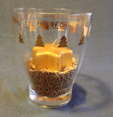 Leonardo Windlicht Glas Polo ''Merry Christmas'' m. goldnenen Dekosteinen u. Kerze