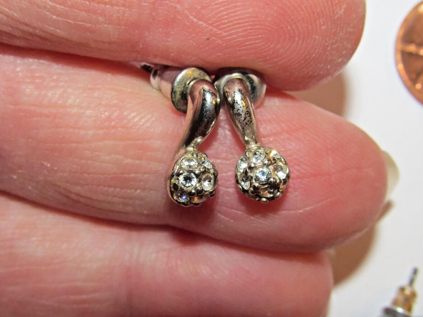 8 Pair Tiny Silver Post/Stud Earrings Hoops Swirl… - image 8