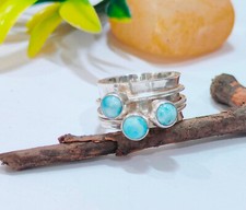 Three Stone Spinner Larimar Ring Handmade thumb ring Some Size 8.25-5 T58