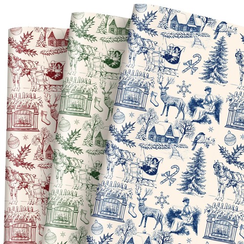9 Sheets Christmas Wrapping Paper -Roll- Rustic Farmhouse Gift Wrap Paper Fol... - Picture 2 of 7