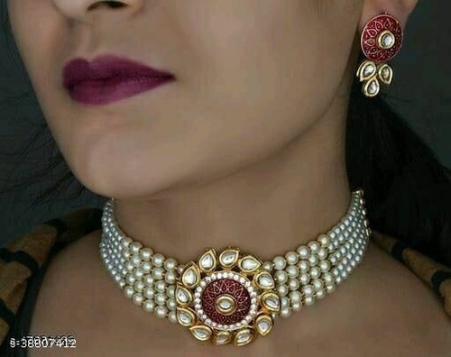 Conjunto de joyería de diseñador de piedra artificial de moda chapado en oro étnico indio de Bollywood - Imagen 2 de 4