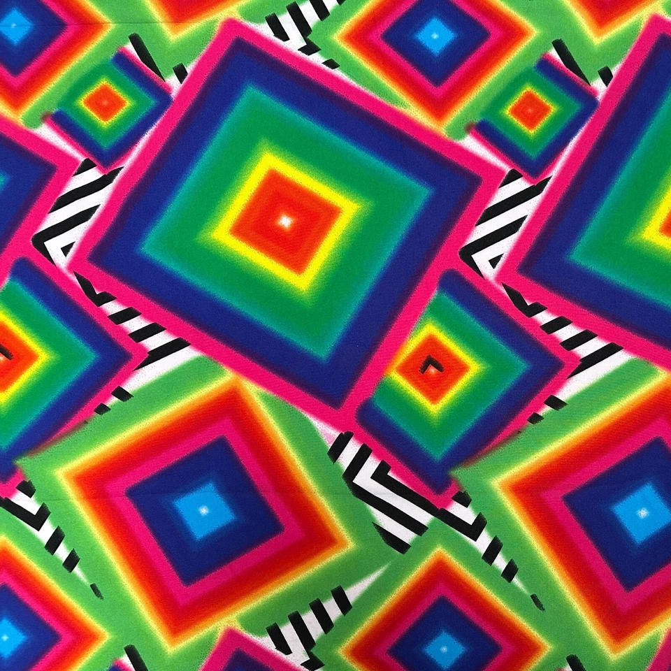 Karneval Polyester Stoff Fasching Kostüm Deko Regenbogenfarben Quadrate OP-Art - Bild 3 von 4