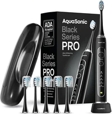 Aquasonic Black Series PRO – Ultra-Whitening Electric Toothbrush – 5 Modes & Sma