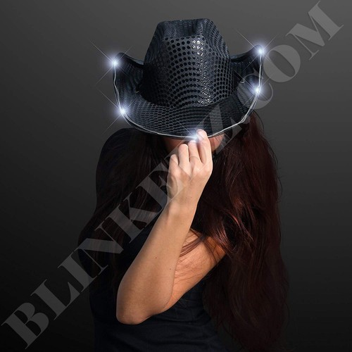 LIGHT UP SEQUIN BLACK COWBOY HAT 