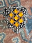 Vintage Dress Clip Cleavage Clip Yellow Gold Rhinestones set in Silver Metal — photo 7
