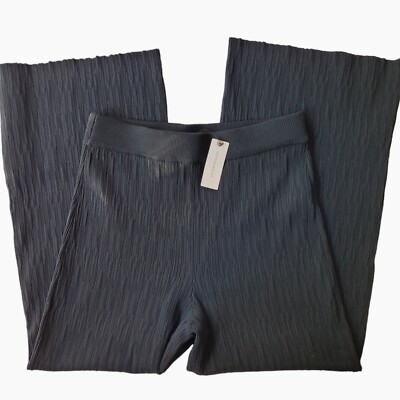 NWT Current Air Anthropologie Small Stretch Ribbed Pants Black Wide Leg $120
