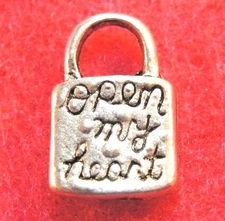 50Pcs. WHOLESALE Tibetan Antique Silver "Open My Heart" LOCK  Charms Q0826