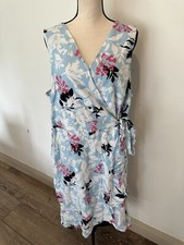 W Lane Frill Fern Dress Blue Pink Floral MIDI Faux Wrap Tie Waist SZ 20 NWT