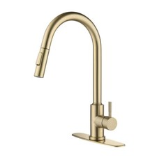 Single Handle Kitchen Faucet Gooseneck Pull Down Sprayer Brushed Gold TH-9001BG