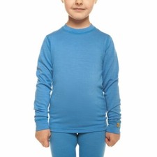 Merino Wool Kids Long Sleeve Crew Top  Soft Thermal Base Layer 160 Light Blue