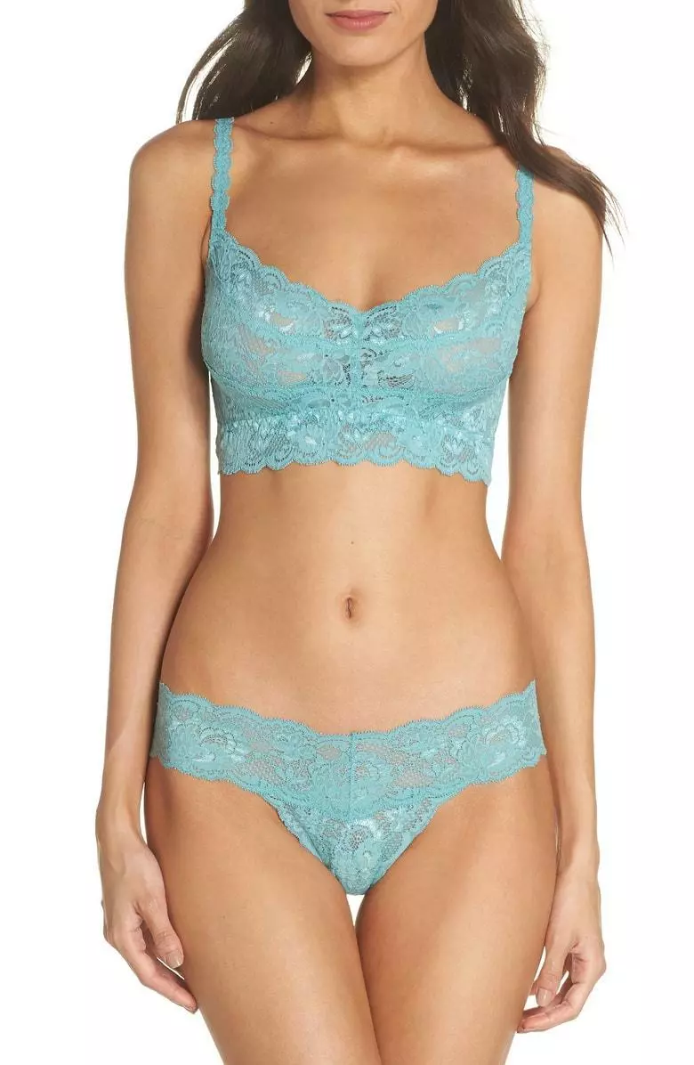 Cosabella NEVER SAY NEVER Dusty Turquoise Lace SWEETIE Bralette L & CUTIE  Thong