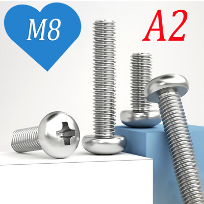 M8 A2 Stainless Pozi Pan Head Machine Screws Posi Pozidrive Screw Din 7985
